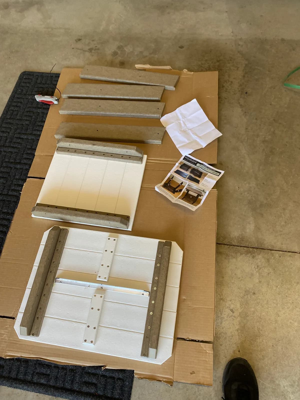 Outdoor furniture parts organized before assembly