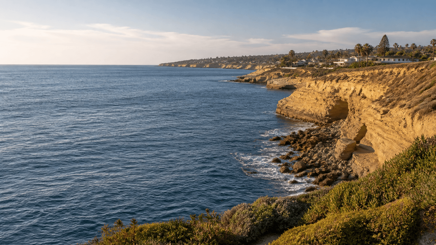Illustrative sandstone coastal bluffs and Pacific shoreline near La Jolla.